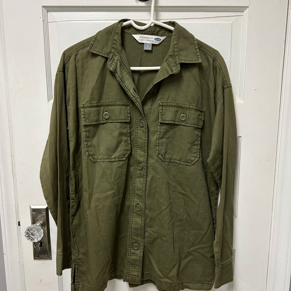 Old Navy Army Green Boyfriend Shirt Jacket Relaxed Fit